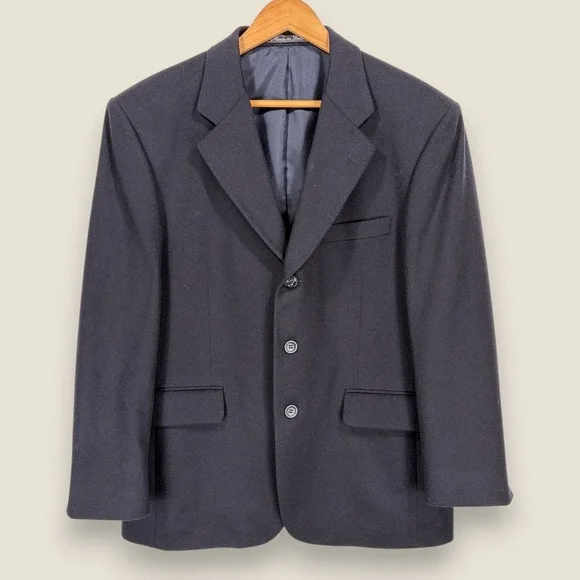 Joseph Feiss Lanificio Cashmere Wool Blazer Sport Coat Men 40S Navy Blue 2 Btn - Picture 1 of 14